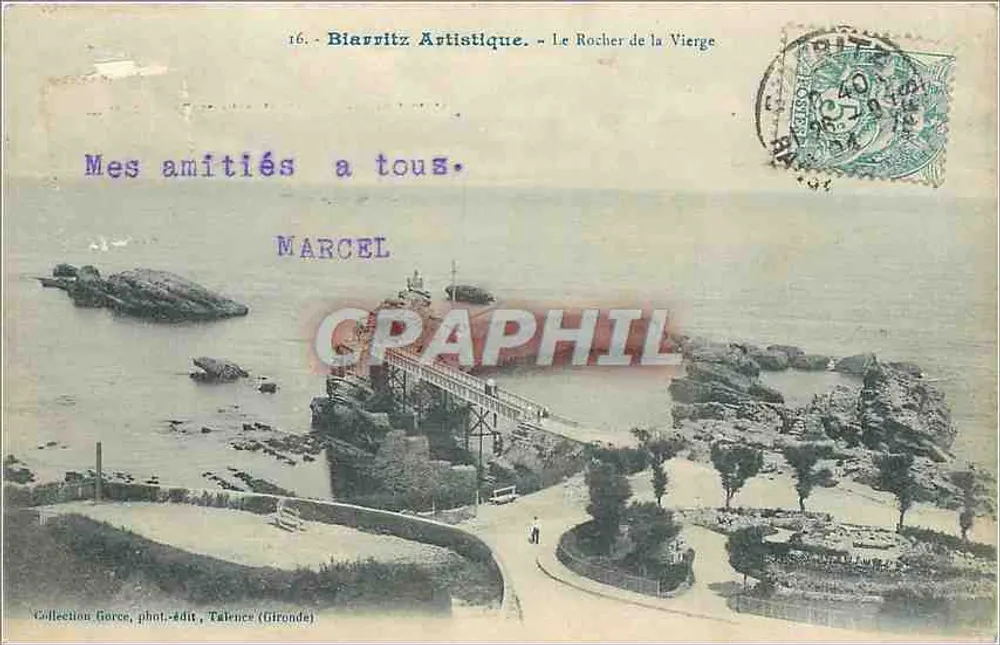 Biarritz Artistique - Le Rocher de la Vierge — Collection Gorce, phot.-édit, Talence (Gironde) - Recto