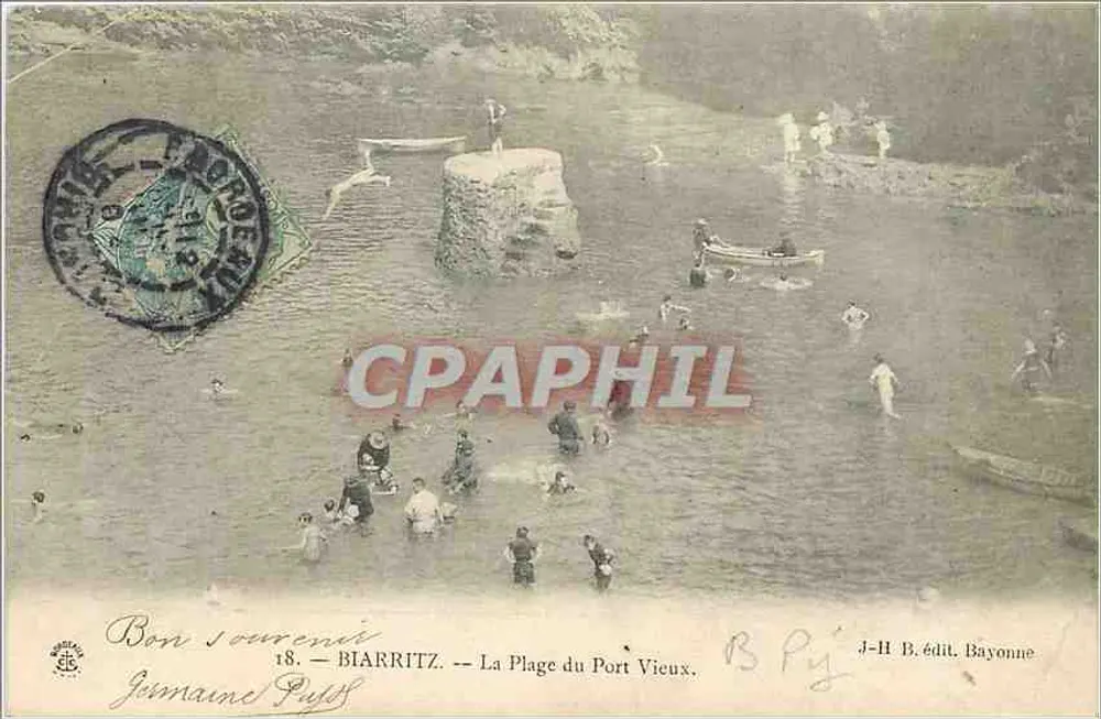 Biarritz — La Plage du Port Vieux — J-H B. édit. Bayonne, n° 18 - Recto