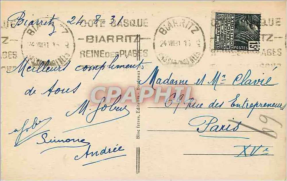 Biarritz (Côte basque) — O Rocher da Virgem — BR, n°66 - Verso