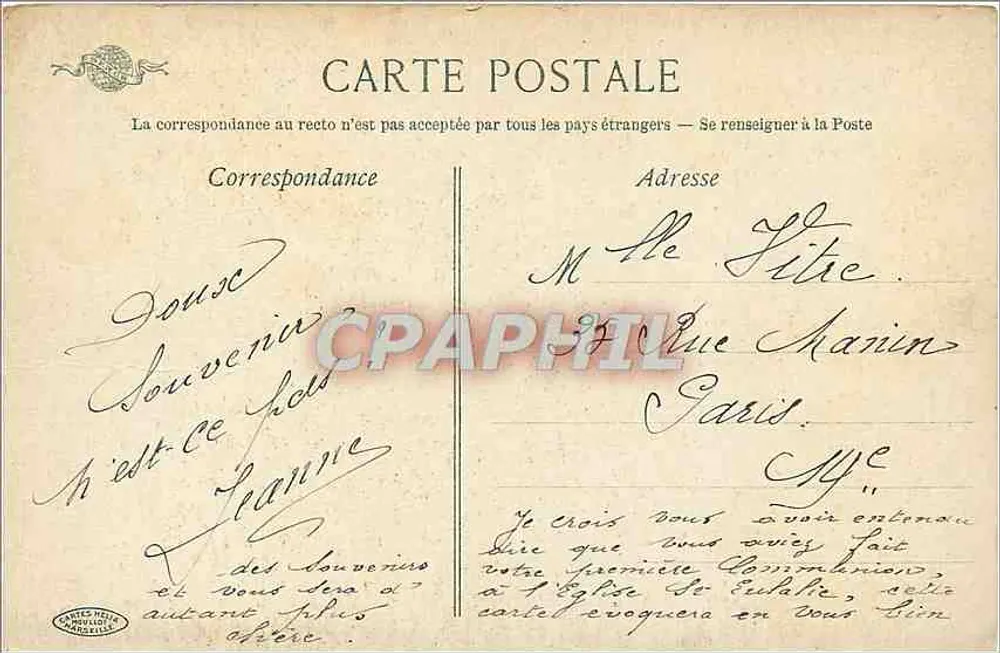 Bordeaux — Igreja de Santa Eulália — Carta postal - Verso