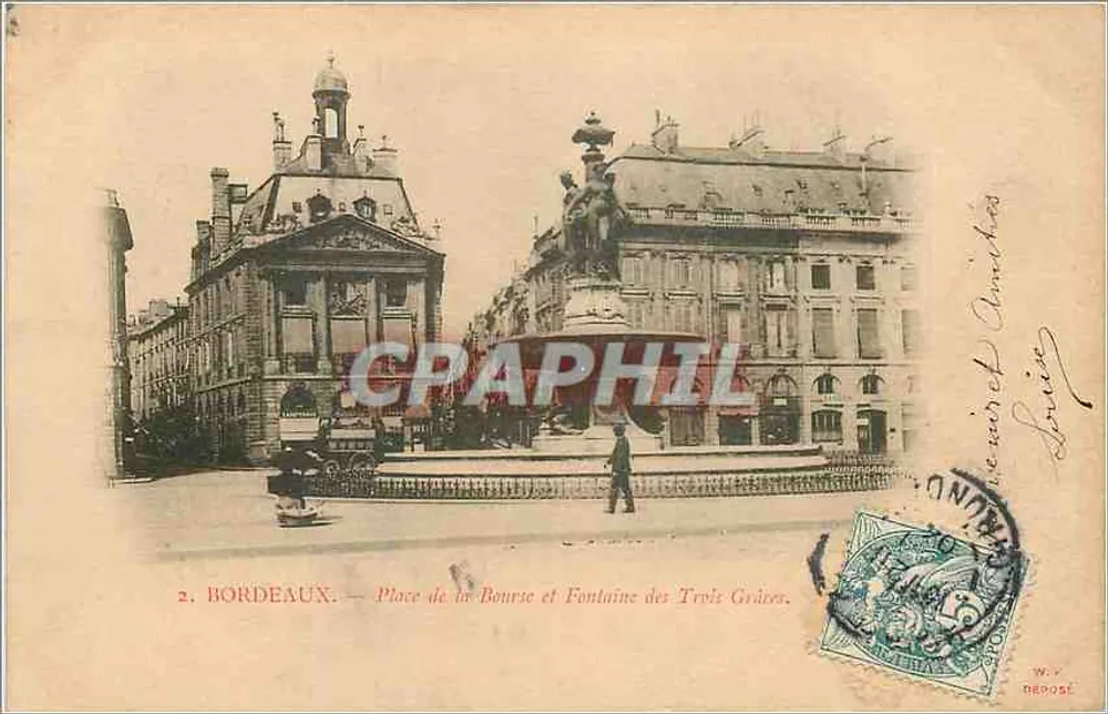 Bordeaux — Place de la Bourse und Fontaine des Trois Grâces — W. V. DEROSE - Vorderseite