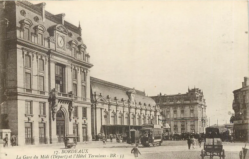 Bordeaux — Die Südbahnstation (Abfahrt) und das Hotel Terminus - BR - 53 - Vorderseite