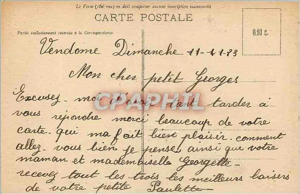Vendôme — O Hotel de Ville — Papin & H. Courtois, Editores - Verso