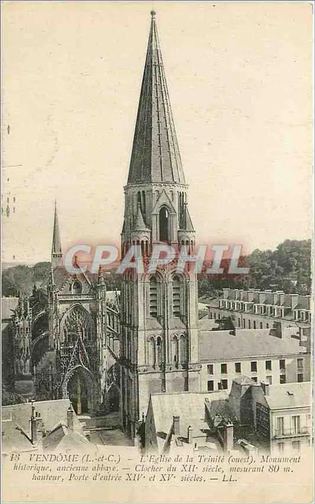 Vendôme (Loir-et-Cher) — A Igreja da Trindade (oeste), sino do século XII, monumento histórico, porta de entrada dos séculos XIV e XV - Frente