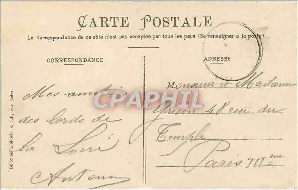 Sully-sur-Loire — Castillo feudal del siglo XIV (La Facha) — N° 1204 — Editor: J. L. Marcellin - Reverso