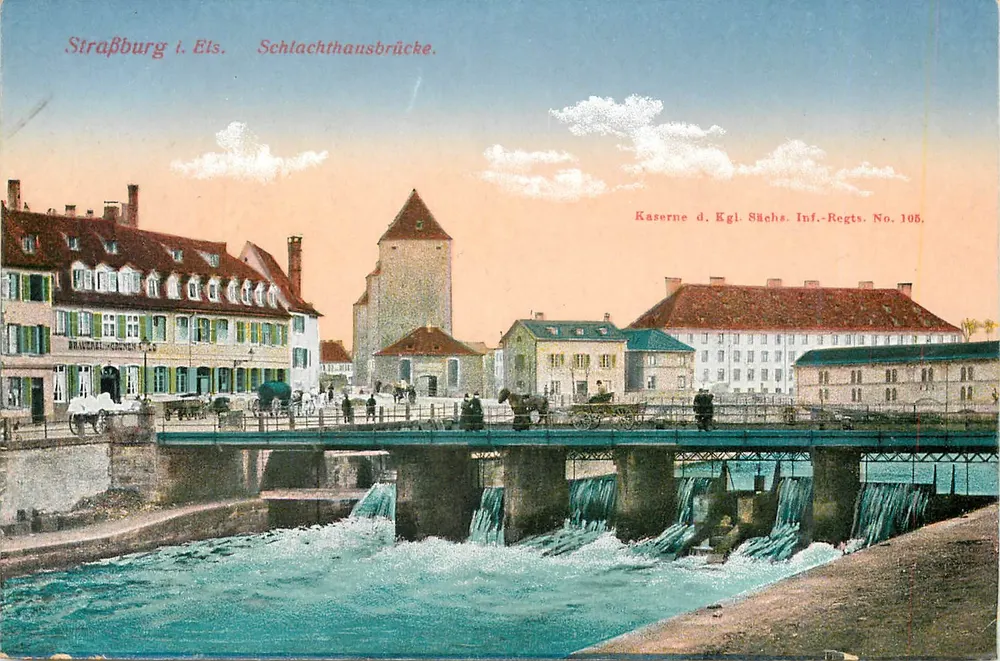 Strasbourg i. Els. Schlachthausbrücke — Kaserne d. Kgl. Sächs. Inf.-Regts. No. 105. - Frente