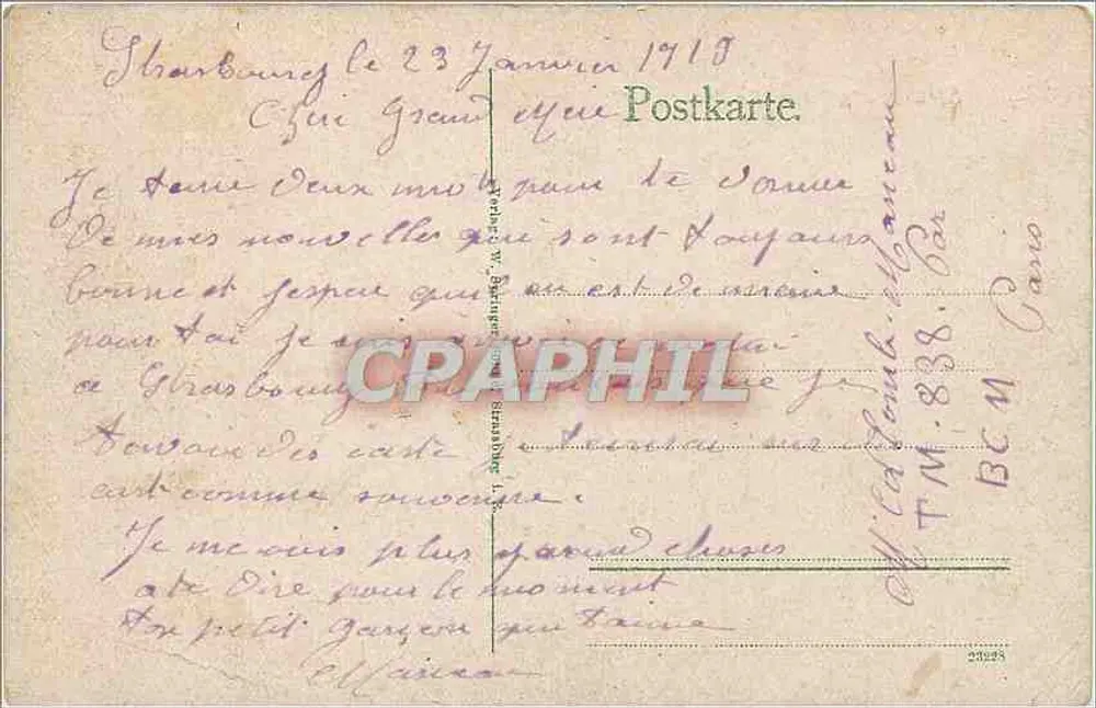 Strasbourg i. Els. — Vista do Bannerahaus na Orangère — editor não identificado - Verso