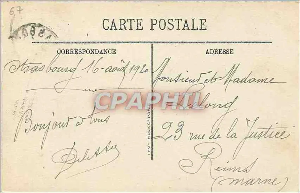 Strasbourg — Palácio do Comissariado Geral da Alsácia-Lorena — editor Levy Fils, n°11 - Verso
