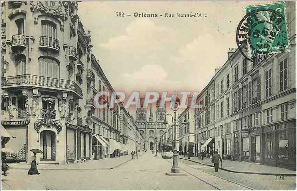 Orléans - Rue Jeanne-d'Arc — vista da rua com edifício Art Nouveau — n°732 - Frente