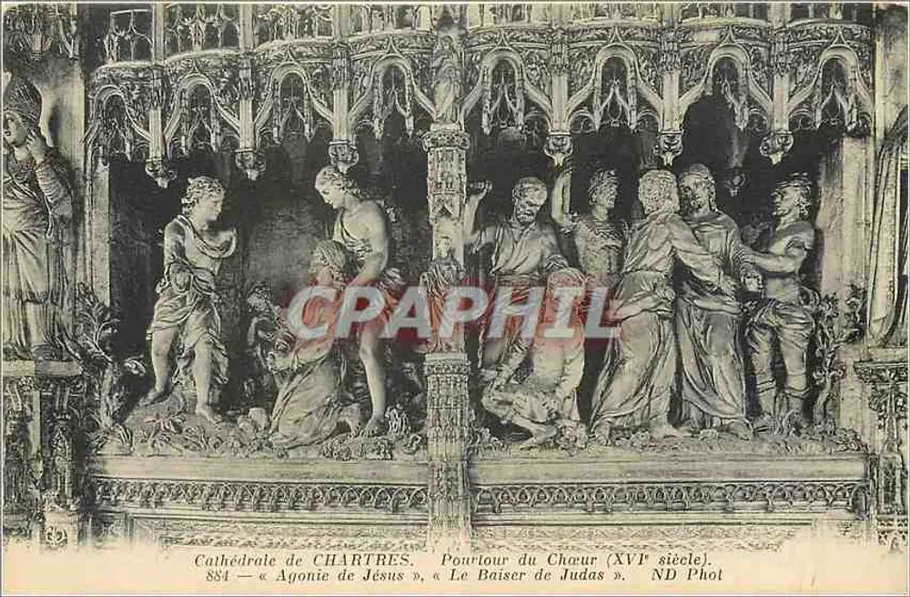 Catedral de Chartres — Poutour do Coro (século XVII) — « Agonia de Jesus », « O Beijo de Judas » — ND Phot - Frente