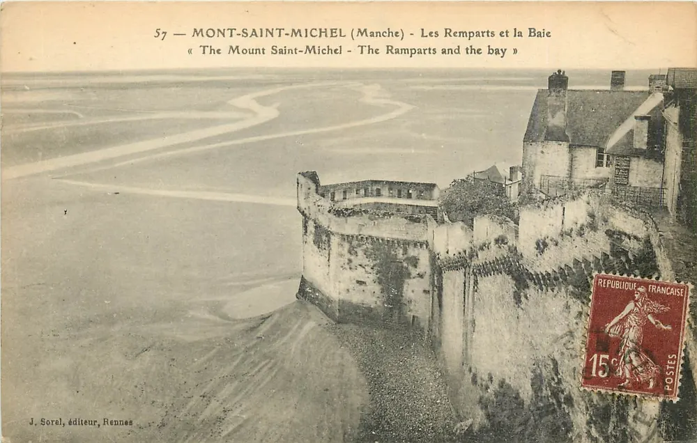 Mont-Saint-Michel (Manche) — Os Muros e a Baía — J. Sorel, editor, Rennes - Frente