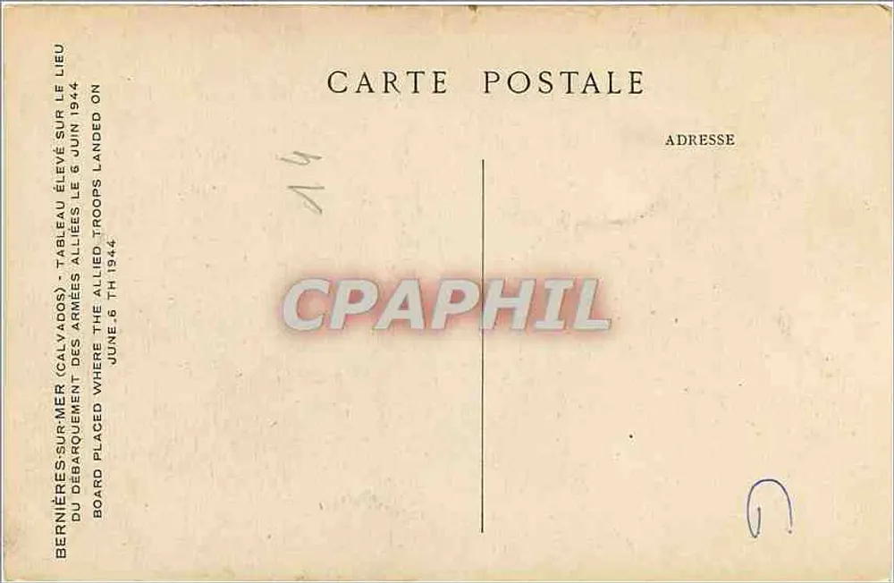 Bernières-sur-Mer — Gedenkansicht des alliierten Landeangriffs am 6. Juni 1944 — Verlag nicht sichtbar - Rückseite