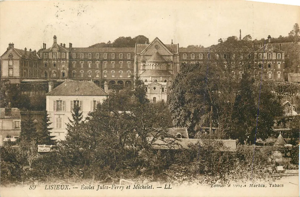 Lisieux — Escolas Jules-Ferry e Michelet — LL — Edição A. Marhin, Tabacs - Frente