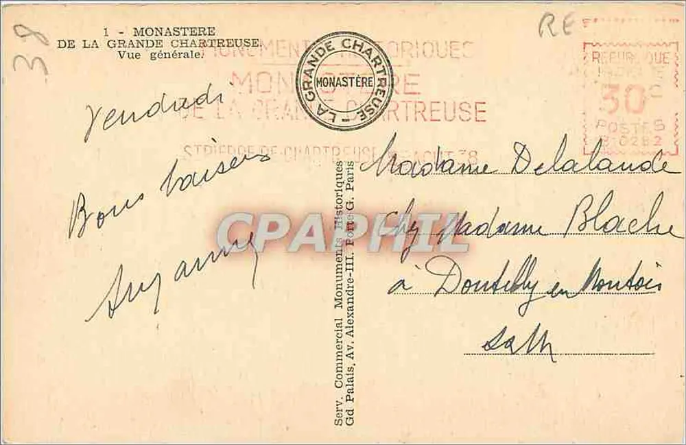 Mosteiro da Grande Chartreuse — Visão geral — Serv. Comercial Monuments Históricos, Paris - Verso