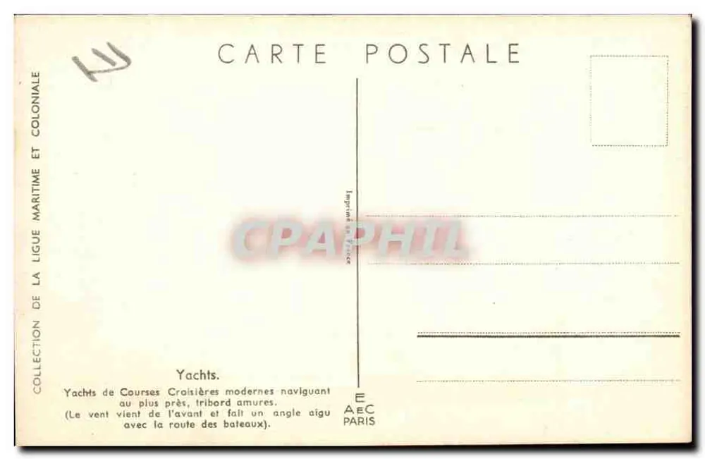 Yachts de Carrera y Crucero modernos — Colección de la Liga Marítima y Colonial — Editor AEC Paris - Reverso