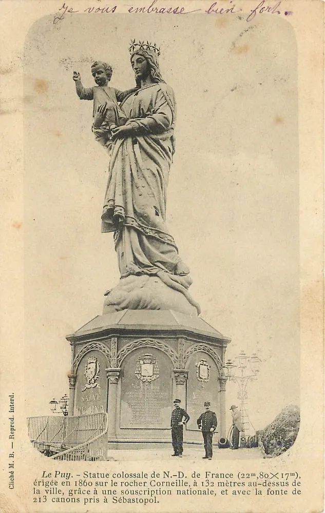 Le Puy - Statue colossale de N.-D. de France — éd. Marguerite Redmond, n° 43 - Recto