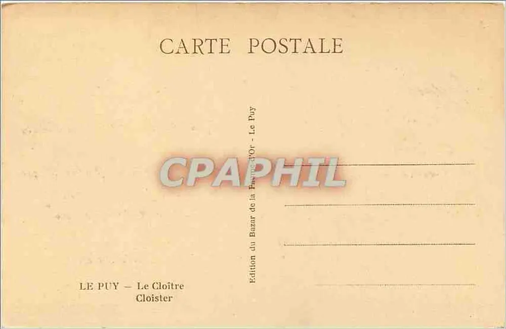 Le Puy — O Claustro — Édition du Bazar de la France d'Or - Verso