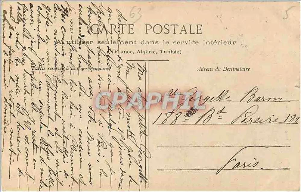Les Bains - Źródło - Châtel-Guyon — Widok kiosku z dachem z siana z dwiema osobami — wydawca Lih. Rouge-Béal, nr 24 - Rewers