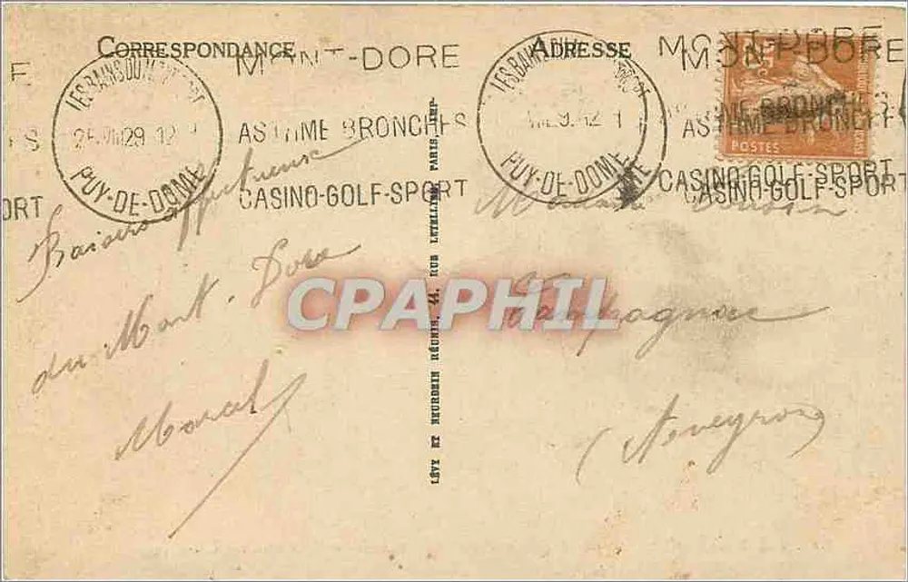 Le Mont-Dore — Place Michel-Bertrand — Hôtel de la Poste — LL - Verso