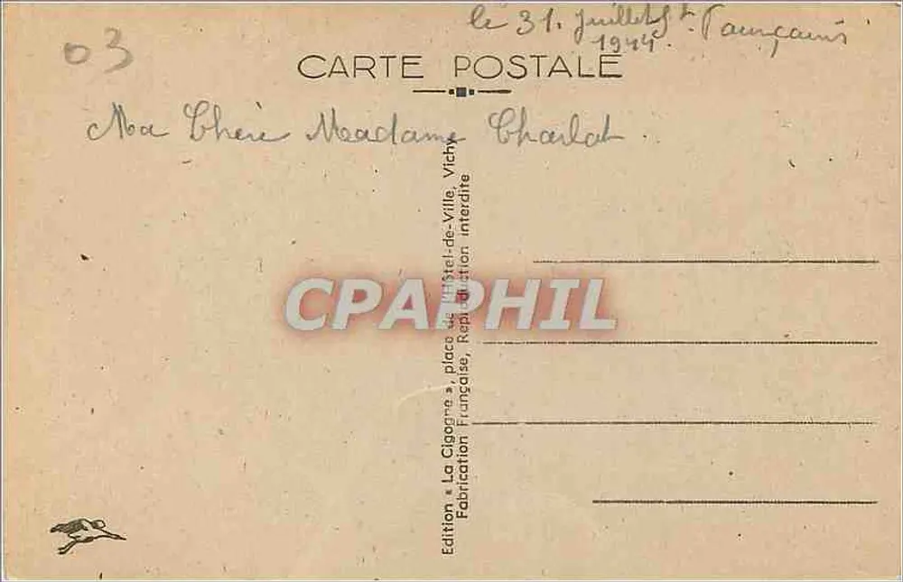 Vichy — Vista generale scattata in aereo — La Cigogne, n°300 - Verso