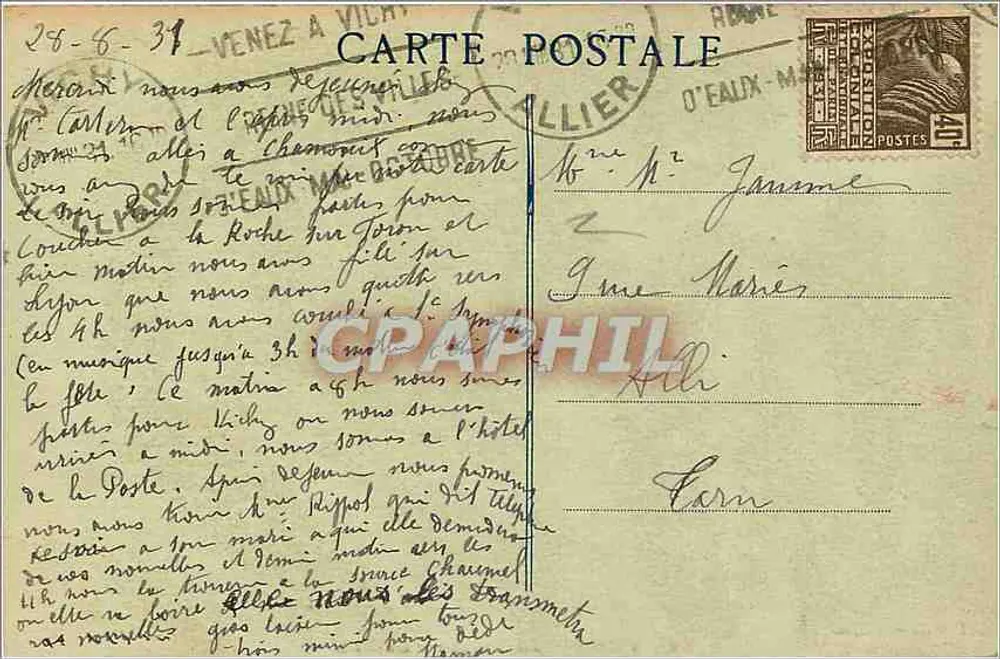 Vichy — The Casino — The Hall — Cell. Faure-Combes, no. 245 - Back