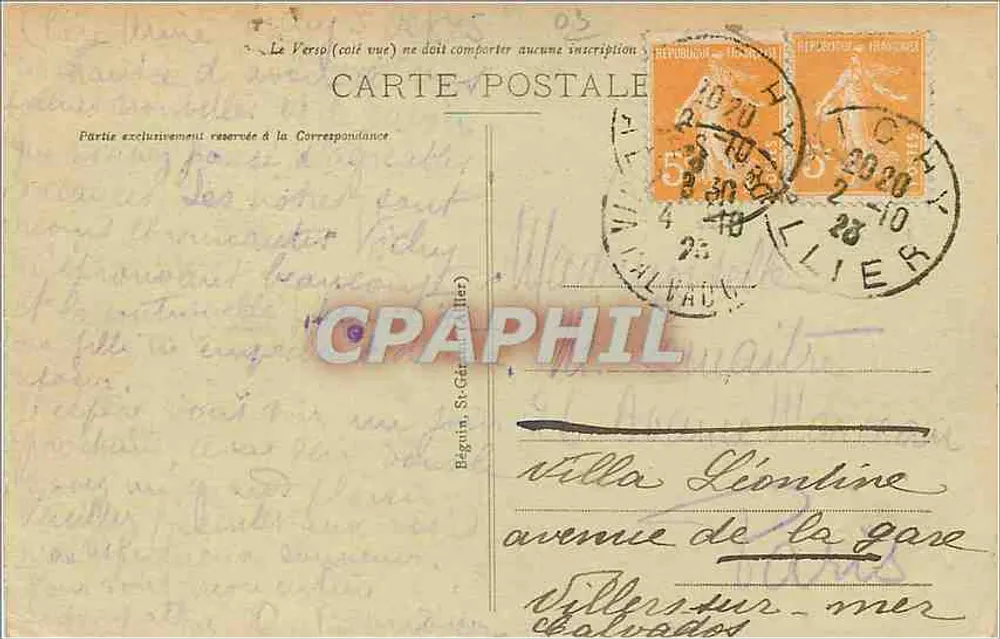 Vichy — Terrasse et Théâtre du Casino — éditeur anonyme, n° 324 - Verso