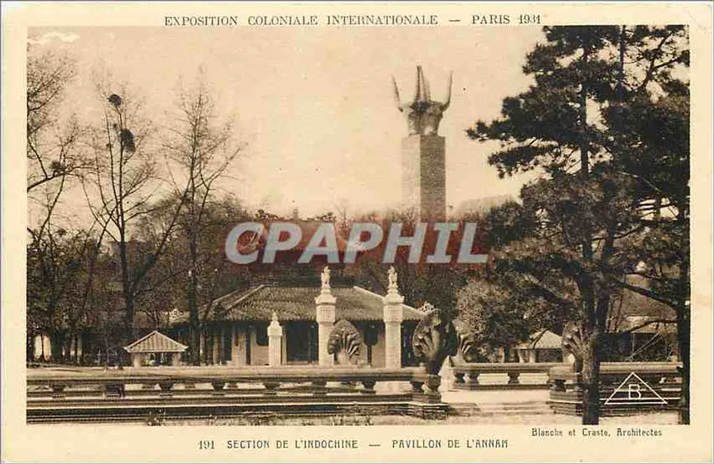 Internationale Kolonialausstellung — Paris 1934 — Indochina-Abteilung — Pavillon von Annam — Blanche und Craste, Architekten - Vorderseite