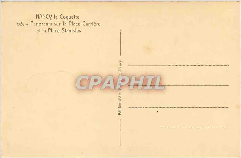 NANCY - Panoramablick auf die Place Carrière und Place Stanislas — Kunstausgabe Véco, Nancy, Nr. 53 - Rückseite