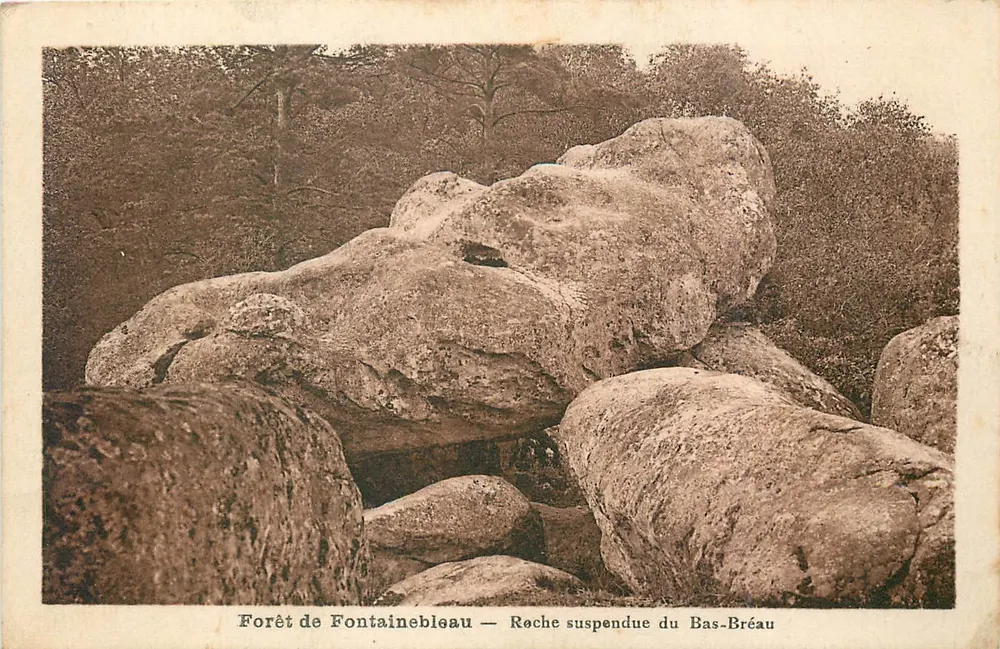 Forêt de Fontainebleau — Roche suspendue du Bas-Bréau — Édition H. Basset-Photo - Recto