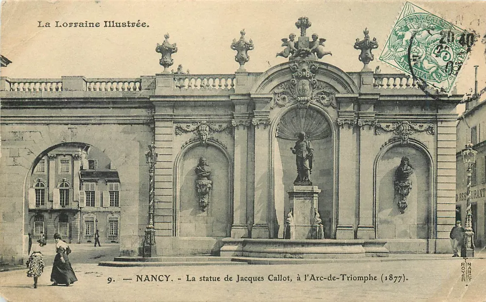 NANCY — A estátua de Jacques Callot, no Arco do Triunfo (1877) — La Lorraine Illustrée, n°9 - Frente