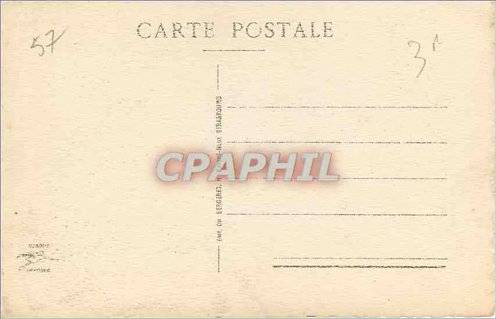 मेट्ज़ - कैथेड्रल — गोथिक फॉर्म का दृश्य ट्रैमवे और स्टैच्यू के साथ — छापकर्ता अज्ञात, श्रृंखला संख्या 10 - पीछे