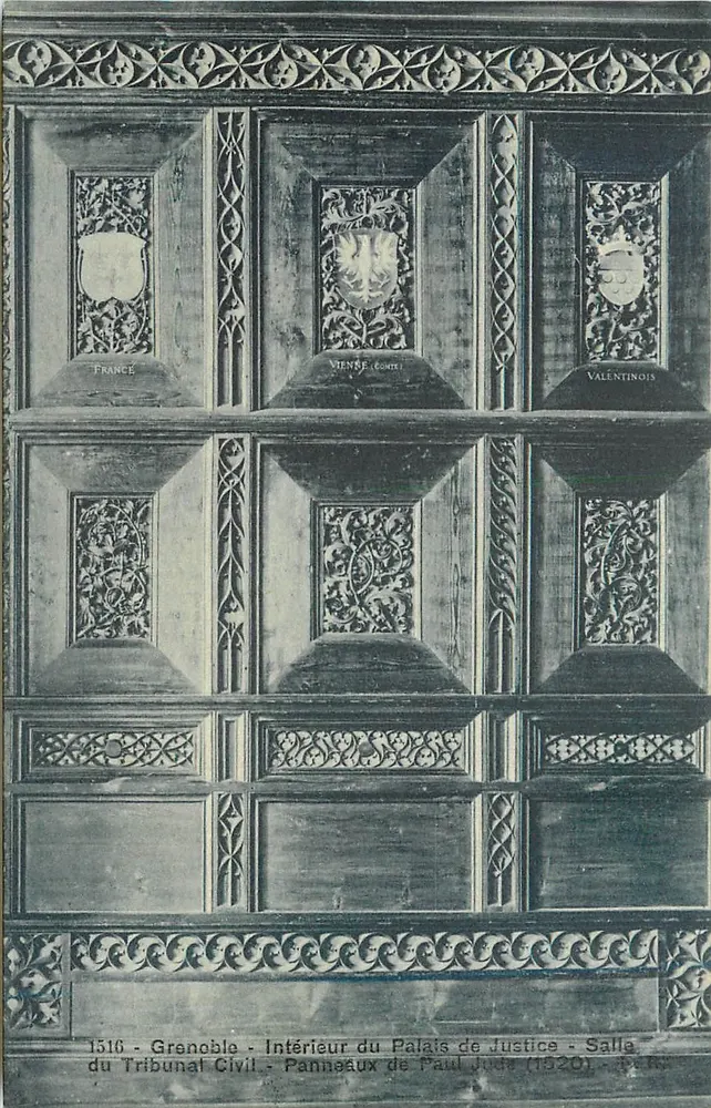 Grenoble - Interior do Palácio de Justiça - Sala do Tribunal Civil - Painéis de Paul Jude (1520) - Frente
