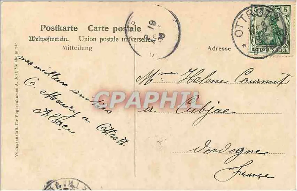 Castelo de Ottrott — Gruss aus den Vogesen — União Postal Universal - Verso