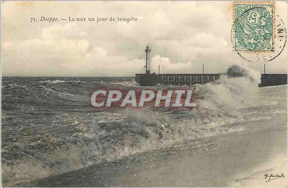 Dieppe — La mer un jour de tempête — F. Fardou - Recto