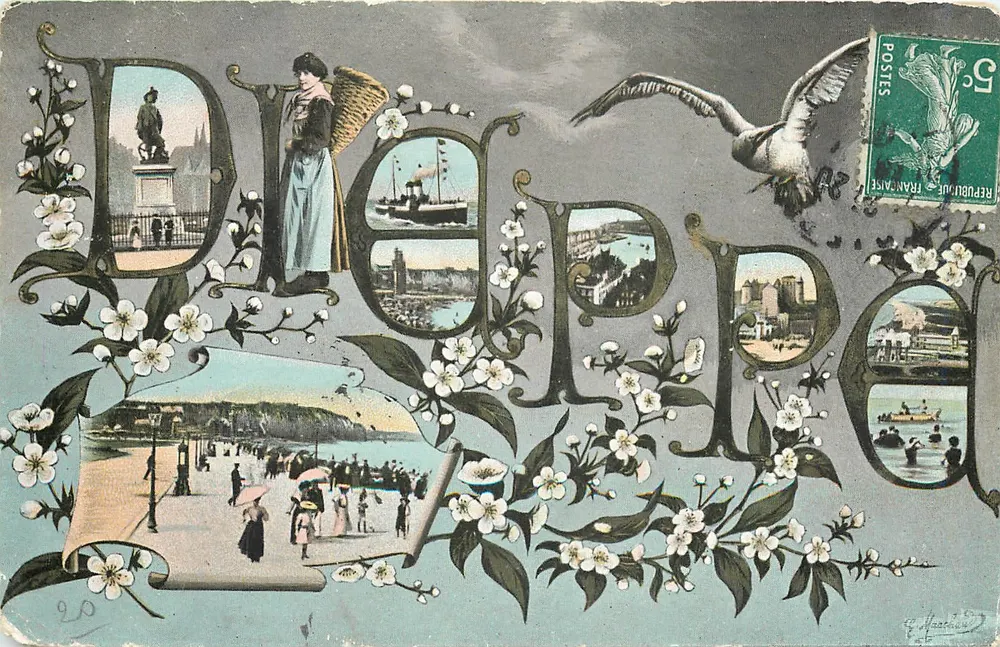 Dieppe — vista panorâmica ornada — G. Mazel - Frente