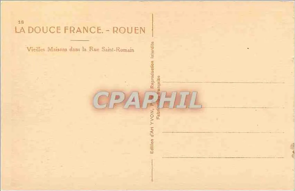 Vieilles Maisons dans la Rue Saint-Romain — Rouen — Édition d'Art YVON - Verso