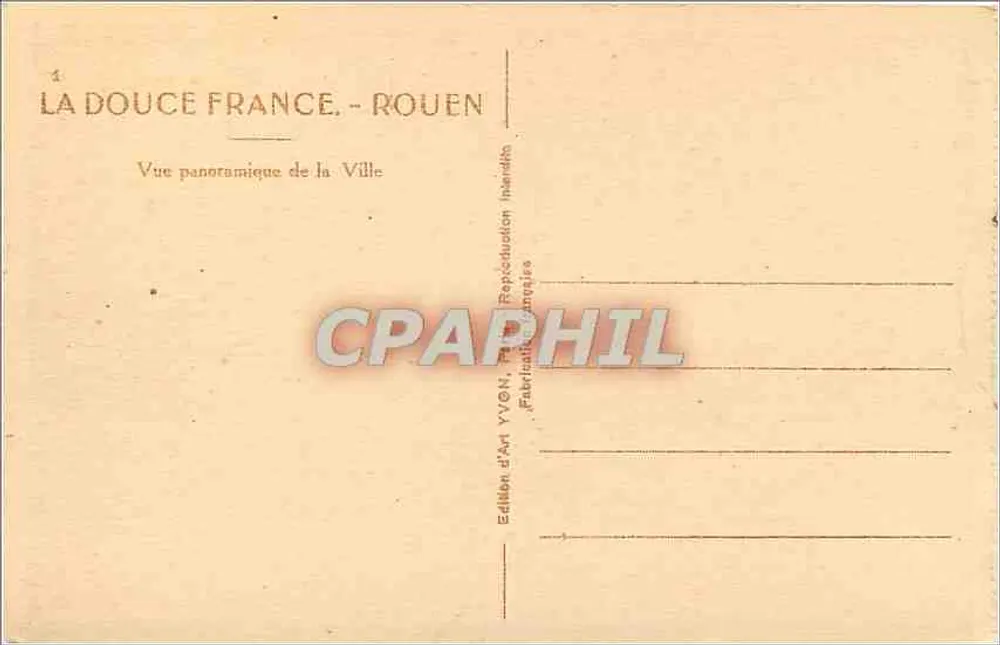 Rouen — Vue panoramique de la Ville — Édition d'Art YVON - Verso