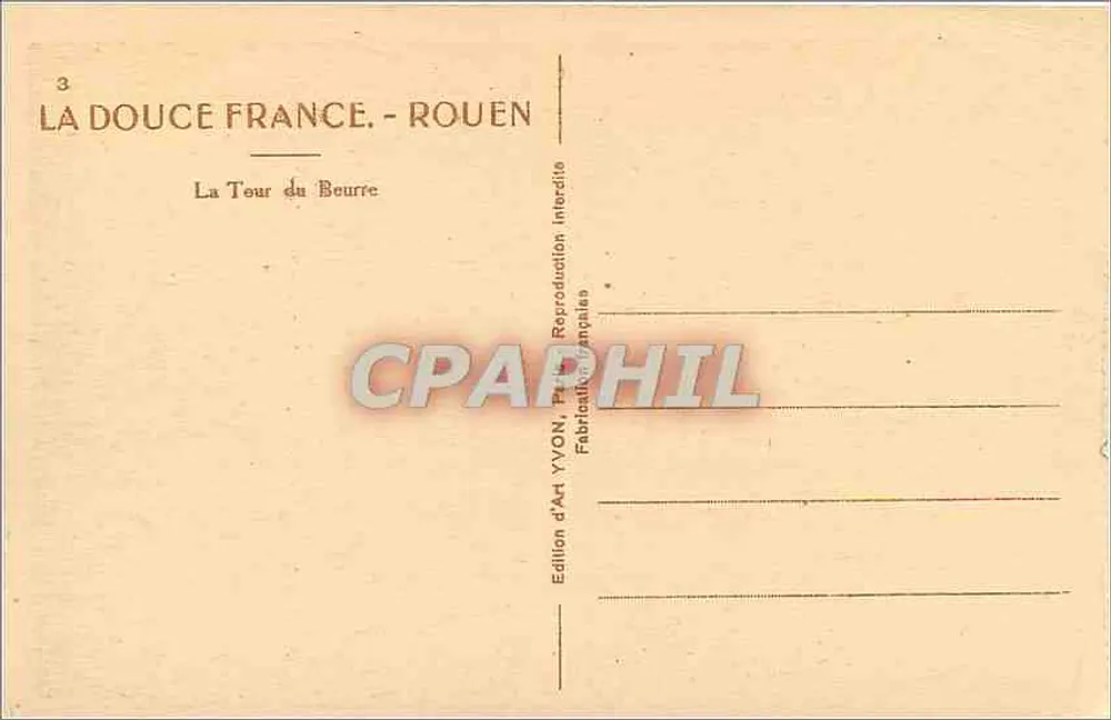 La Tour du Bourre — Rouen — Edição de Arte YVON - Verso