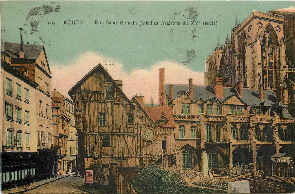 Rouen — Rue Saint-Romain (Vieilles Maisons du XVᵉ siècle) — Éditeur inconnu, n° 184 - Recto