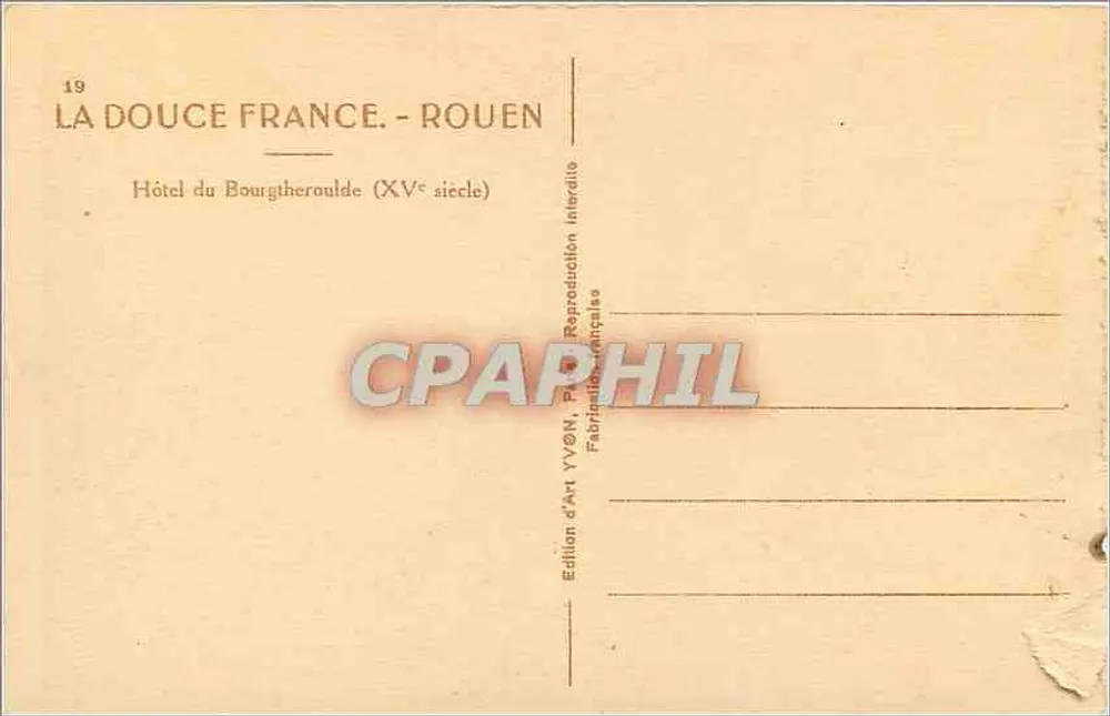 Hotel du Bourgtheroulde — Rouen — Edizione d'Arte YVON - Verso