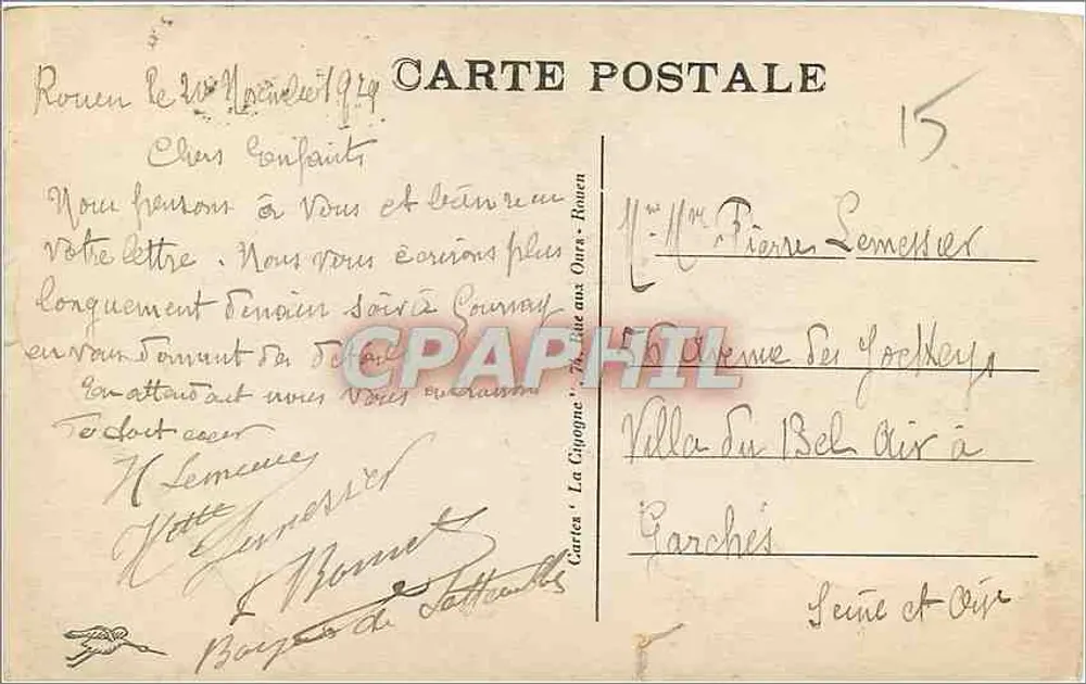 Rouen — Vue panoramique et monuments — Cartes 'La Cipogna' n°15 - Verso