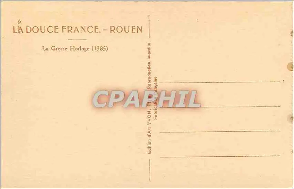 A Grande Relógio — Rouen — Edição de Arte YVON - Verso