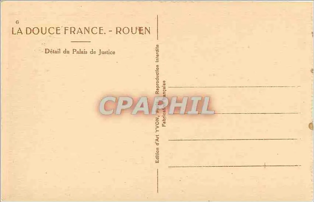 Détail du Palais de Justice — Rouen — Édition d'Art YVON - Verso