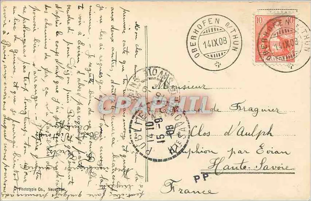 Oberhofen am Thunersee — Eiger, Mönch und Jungfrau — Phototypie Co., Neuchâtel, n° 521 - Verso