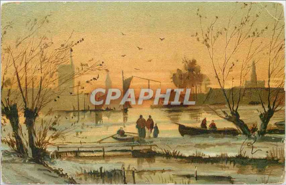 Paisagem invernal com barcos — editor não identificado, número de série não visível - Frente