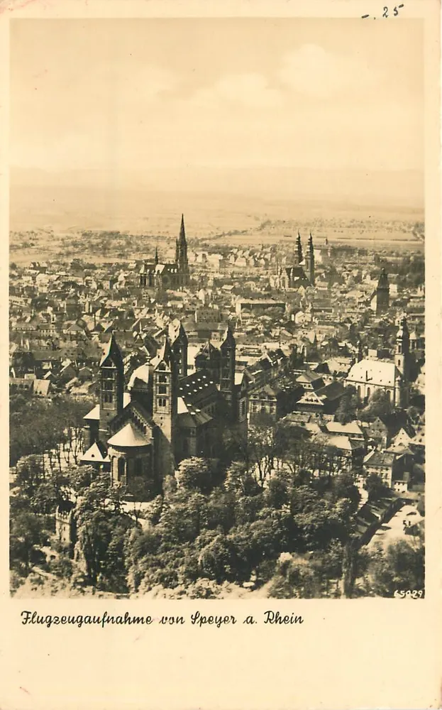 Vue aérienne de Spire-sur-le-Rhin — Badische-Pfälzische Flugbetrieb Mannheim, n° 3973 - Recto
