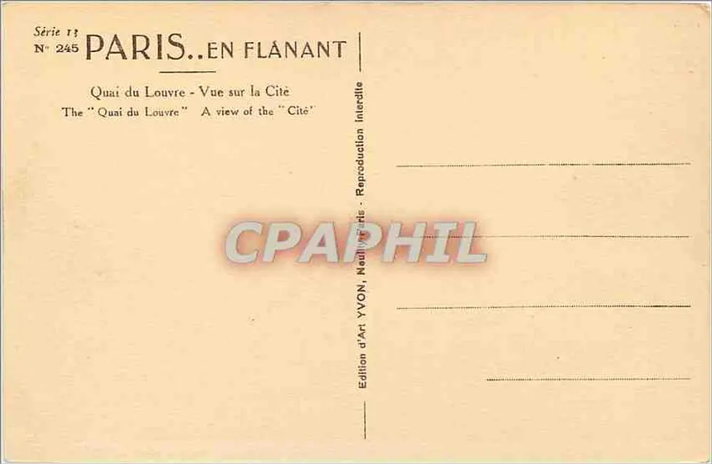 Quai du Louvre — Ansicht der Cité — Kunstausgabe YVON, Nr. 245 - Rückseite