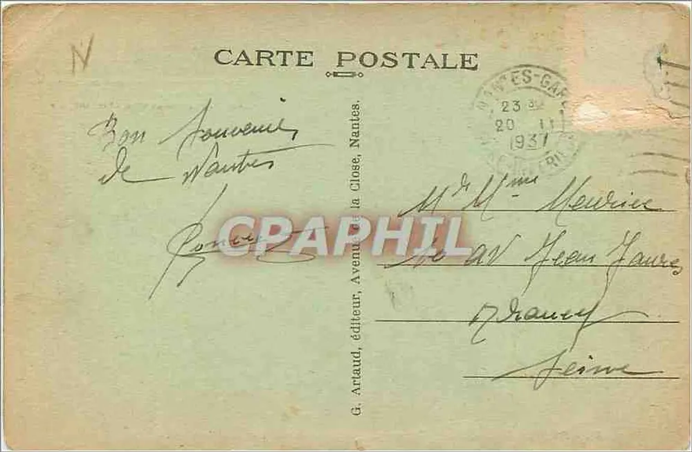 NANTES — Denkmal für General Cambronne am Cours de la République — G. Arnaud, Verleger - Rückseite