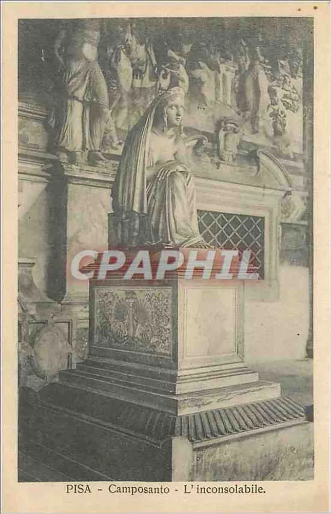 Pisa - Camposanto - L'inconsolabile. — Statua Matki Bożej w żalu — Wydawca Oreste Scarlatti, n°50 - Awers