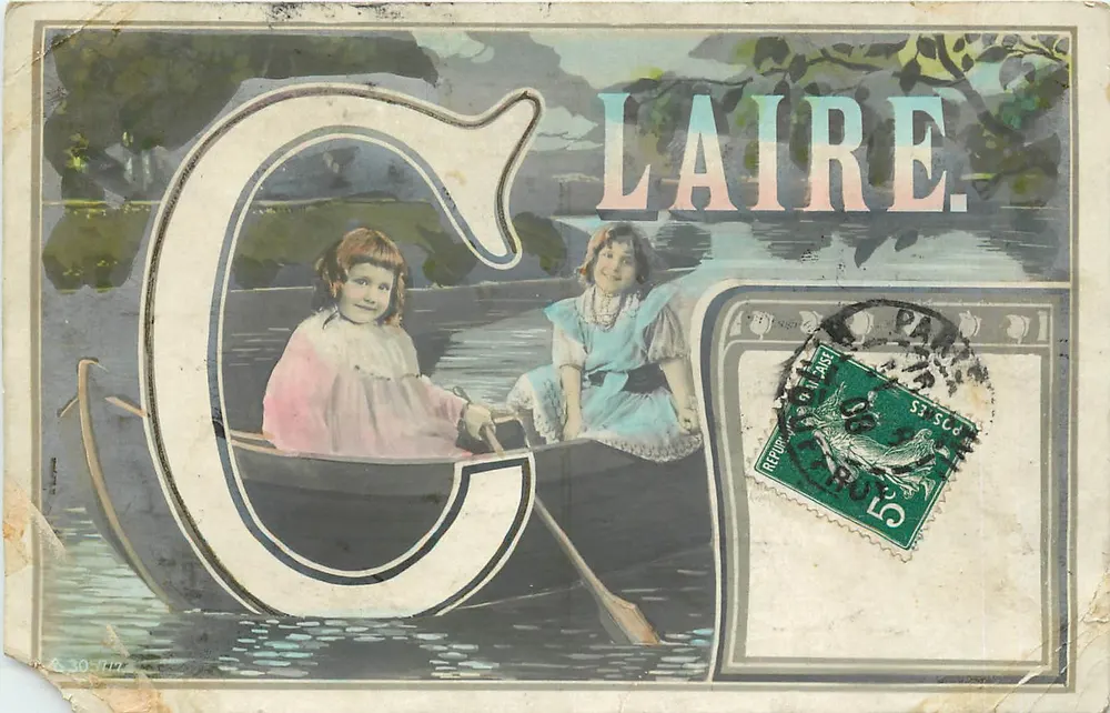 Deux jeunes filles dans un canot — Claire — éditeur 'CARTE POSTALE' n° 30-717 - Awers